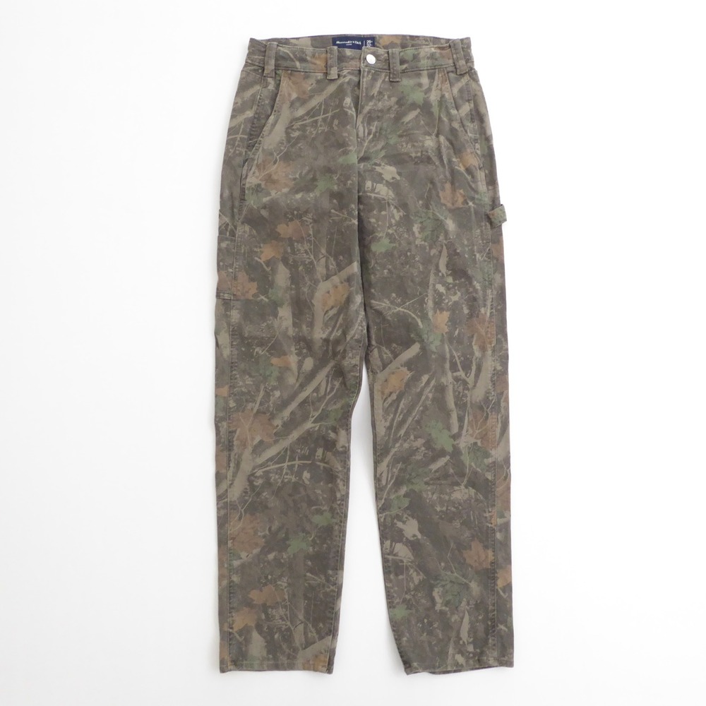 Abercrombie & Fitch Mens Carpenter Pants Green Camo Canvas Loose Fit 29x32